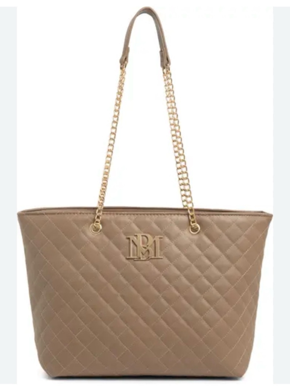 Badgley Mischka Quilted Tote in Taupe with Gold Hardware